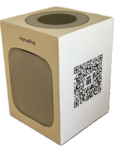 Original HomePod box with Minn-Tech QR